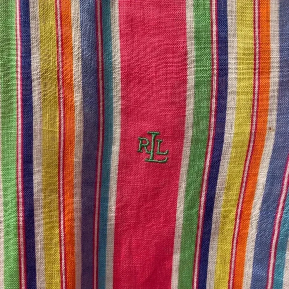 Lauren Ralph Lauren 💯% linen stripe ladies short sleeve shirt, button down - Picture 2 of 11